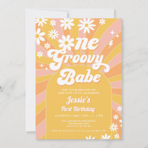 Een Groovy Babe Pink Daisy Sunshine 1e Verjaardag Kaart