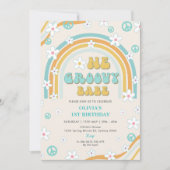 Een Groovy Babe Regenboog 1e Verjaardagsfeest Kaart (Voorkant)