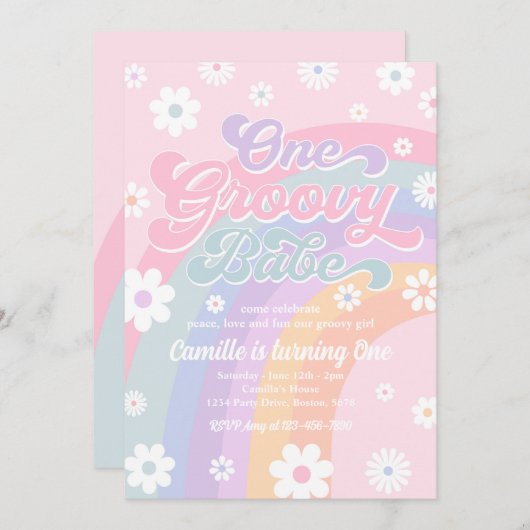 Een Groovy Babe Retro Daisy Pink Birthday Kaart (Voorkant / Achterkant)