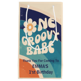 Een groovy babe retro madeliefje 1e verjaardag klein cadeauzakje