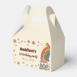 Een groovy babe retro regenboog 1e verjaardag bedankdoosjes
