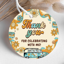 Een groovy babe retro regenboog 1e verjaardag bedankjes labels