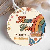 Een groovy babe retro regenboog 1e verjaardag bedankjes labels