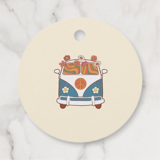 Een groovy babe retro regenboog 1e verjaardag bedankjes labels (Achterkant)