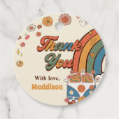 Een groovy babe retro regenboog 1e verjaardag bedankjes labels (Voorkant)