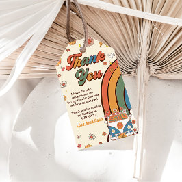 Een groovy babe retro regenboog 1e verjaardag cadeaulabel