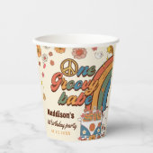 Een groovy babe retro regenboog 1e verjaardag papieren bekers (Voorkant)