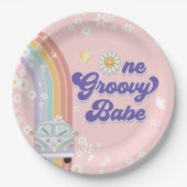 Een groovy babe retro regenboog 1e verjaardag papieren bordje (Voorkant)