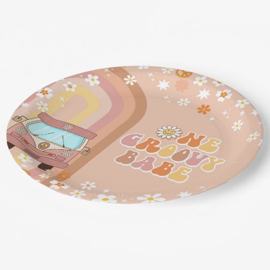 Een groovy babe retro regenboog 1e verjaardag papieren bordje (Gekanteld)