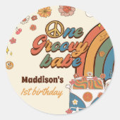 Een groovy babe retro regenboog 1e verjaardag ronde sticker (Voorkant)