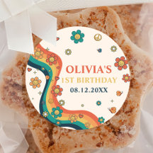 Een groovy babe retro regenboog 1e verjaardag