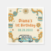 Een groovy babe retro regenboog 1e verjaardag servet (Voorkant)