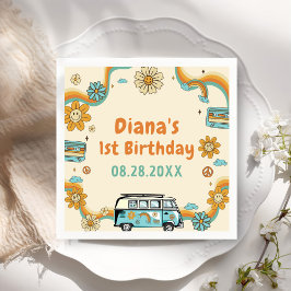 Een groovy babe retro regenboog 1e verjaardag servet