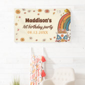 Een groovy babe retro regenboog 1e verjaardag spandoek (Insitu)