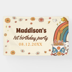 Een groovy babe retro regenboog 1e verjaardag spandoek