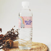 Een groovy babe retro regenboog 1e verjaardag waterfles etiket