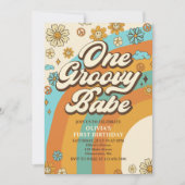 Een Groovy Babe Retro Regenboog 1e Verjaardagsfees Kaart (Voorkant)