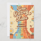 Een Groovy Babe Retro Regenboog 1e Verjaardagsfees Kaart (Voorkant)