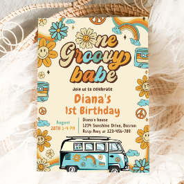 Een Groovy Babe Retro Regenboog 1e Verjaardagsfees Kaart