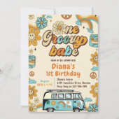 Een Groovy Babe Retro Regenboog 1e Verjaardagsfees Kaart (Voorkant)