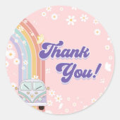 Een Groovy Babe Retro Regenboog 1e Verjaardagsfees Ronde Sticker (Voorkant)