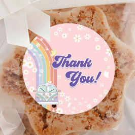 Een Groovy Babe Retro Regenboog 1e Verjaardagsfees Ronde Sticker