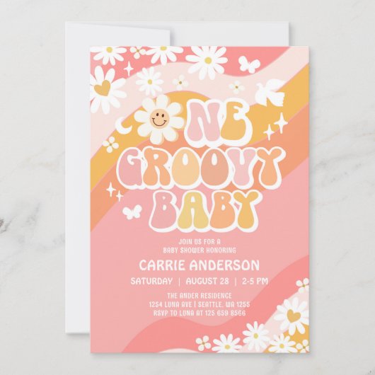 Een Groovy Baby Daisy Hippie 70s Retro Baby shower Kaart (Voorkant)