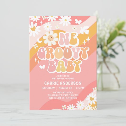 Een Groovy Baby Daisy Hippie 70s Retro Baby shower Kaart (Staand voorkant)