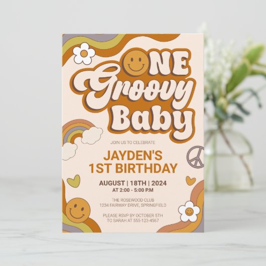 Een Groovy Baby Retro 70s Party Verjaardag Kaart (Staand voorkant)