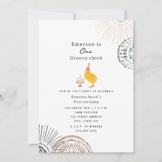 Een groovy chick boho eerste verjaardagsfeest kaart (Voorkant)