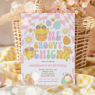 Een Groovy Chick Spring Daisy 1e verjaardagsfeestj Kaart