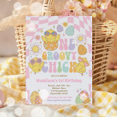Een Groovy Chick Spring Daisy 1e verjaardagsfeestj Kaart