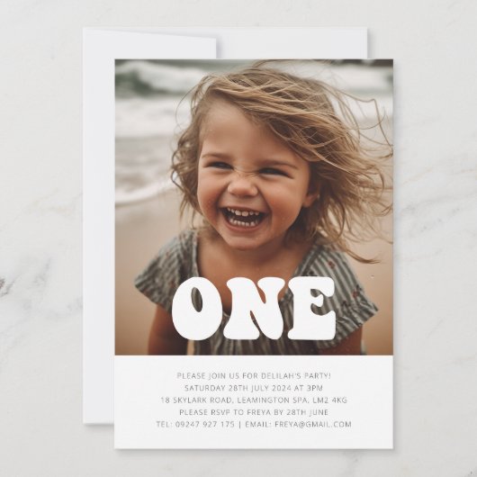 Een - Groovy Foto Verjaardagsuitnodiging  Kaart (Voorkant)