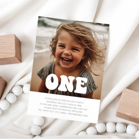 Een - Groovy Foto Verjaardagsuitnodiging  Kaart