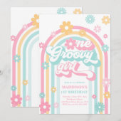 Eén Groovy Girl Boho Daisy Rainbow 1ste verjaardag Kaart (Voorkant / Achterkant)