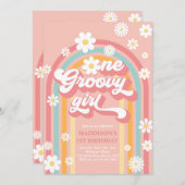 Eén Groovy Girl Boho Daisy Rainbow 1ste verjaardag Kaart (Voorkant / Achterkant)