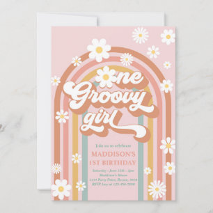 Eén Groovy Girl Boho Daisy Rainbow 1ste verjaardag Kaart