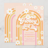 Eén Groovy Girl Boho Daisy Rainbow 1ste verjaardag Kaart (Voorkant / Achterkant)