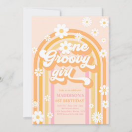 Eén Groovy Girl Boho Daisy Rainbow 1ste verjaardag Kaart