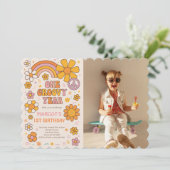 Een groovy jaar 1e verjaardagsfeest foto kaart (Staand voorkant)