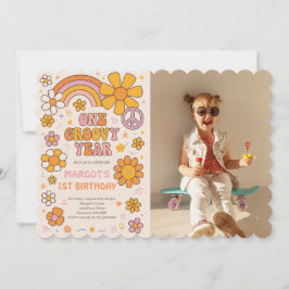 Een groovy jaar 1e verjaardagsfeest foto kaart