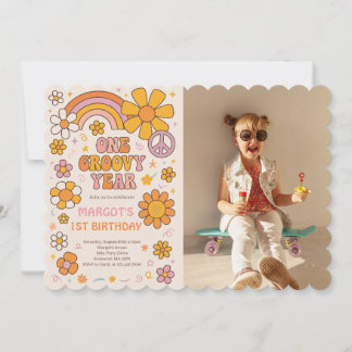 Een groovy jaar 1e verjaardagsfeest foto kaart