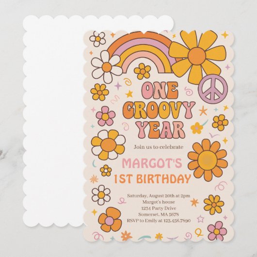 Een groovy jaar 1e verjaardagsfeest kaart (Voorkant / Achterkant)