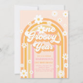 Eén Groovy Jaar Boho Daisy Rainbow 1st Birthday Kaart (Voorkant)