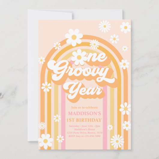 Eén Groovy Jaar Boho Daisy Rainbow 1st Birthday Kaart (Voorkant)