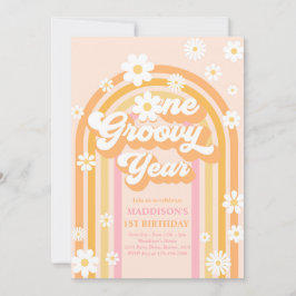 Eén Groovy Jaar Boho Daisy Rainbow 1st Birthday Kaart