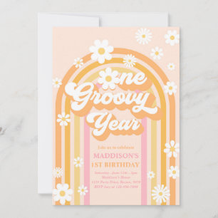 Eén Groovy Jaar Boho Daisy Rainbow 1st Birthday Kaart