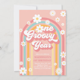 Eén Groovy Jaar Boho Daisy Rainbow 1st Birthday Kaart