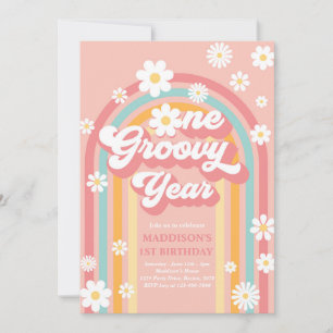 Eén Groovy Jaar Boho Daisy Rainbow 1st Birthday Kaart