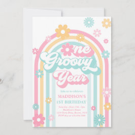 Eén Groovy Jaar Boho Daisy Rainbow 1st Birthday Kaart